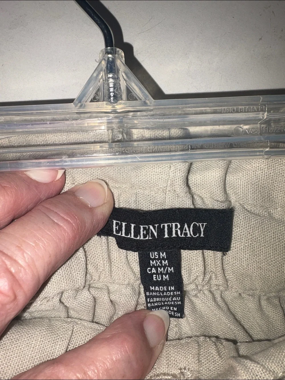 Ellen Tracy linen blend pants Elastic waist/button decor straight leg  size M